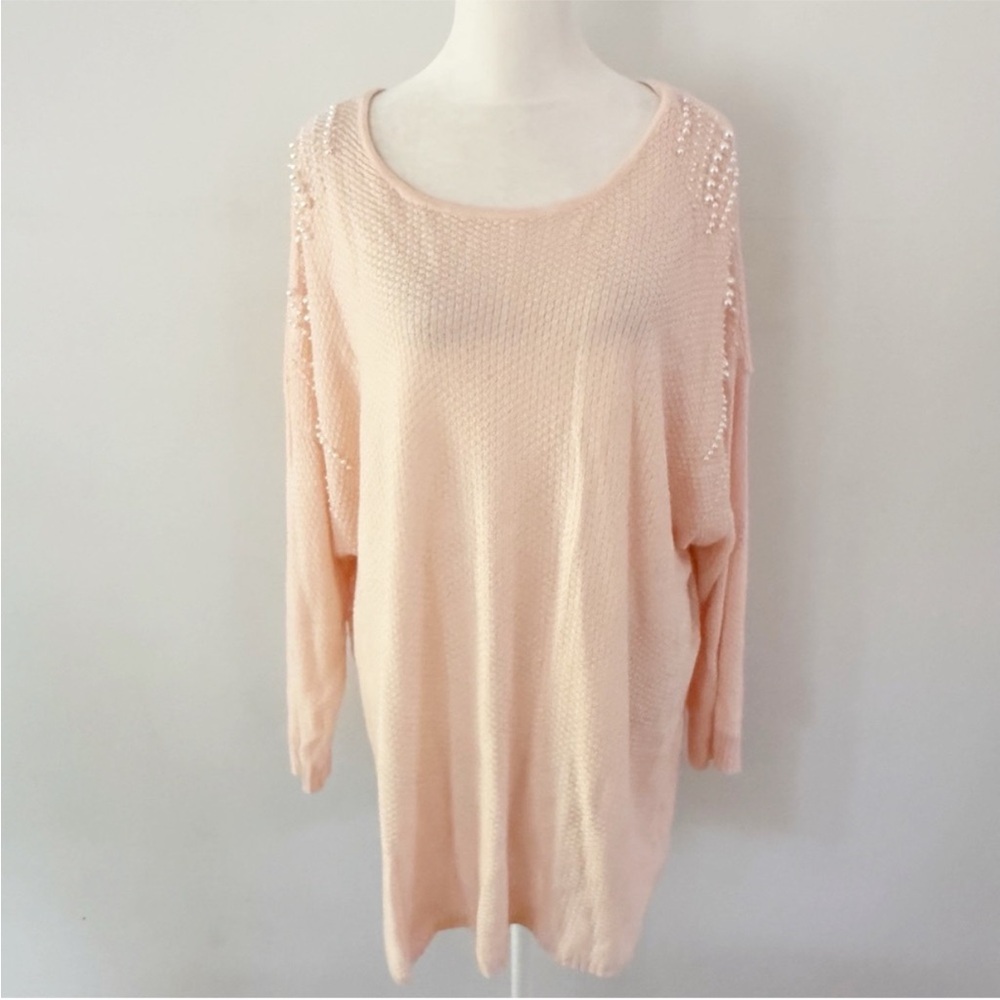 Cato Women Pearl Waffle Knit Sweater Size 22/24W Pink Pastel Feminine Casual - Picture 2 of 8